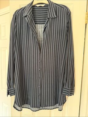 YAYA Women Striped Top in Black & Slate Blue